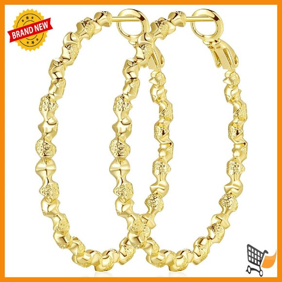 Large 40mm Twisted Hoop Earrings 14K Gold Plated Women\'s Jewelry